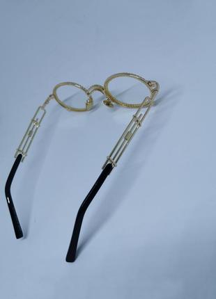 Имиджевые очки нулевки прозрачные овалы в камнях золотистые