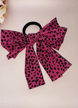 Резинка для волос твилли с бантом розовая с черным