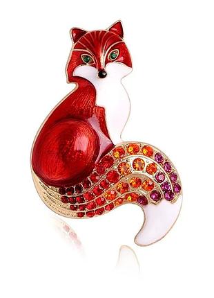 Брошка жіноча зі стразами лисичка колір червоний