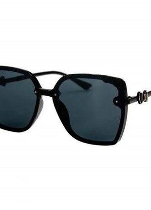 Очки женские солнцезащитные стильные черного цвета форма квадрат с декоративными бантиками