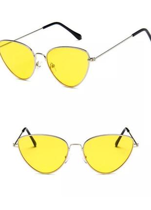 Сонцезахисні іміджеві окуляри котяче око oxa жовті в металевій оправі1 фото