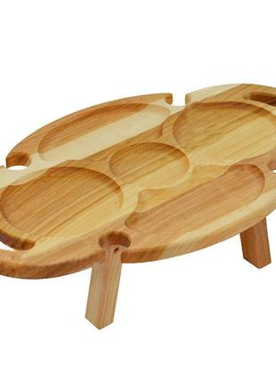 Винный столик из натурального дерева овальный складной 50 х 30 х 17 см