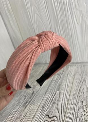 Женский обруч - чалма для волос ободок трикотажный розовый