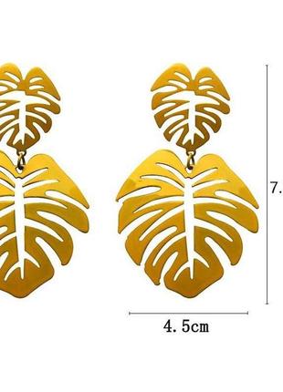Сережки-підвіски жіночі (біжутерія) з великим листом oxa золотисті5 фото