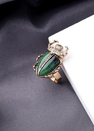 Кольцо женское винтажное / кольцо жук зеленый золотистый (18)1 фото