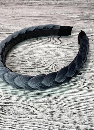 Обруч для волос коса женский бархатный ободок oxa серый (2.5)3 фото