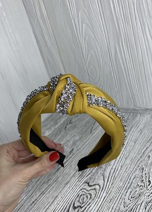 Шикарный женский обруч / чалма для волос oxa желтый со стразами