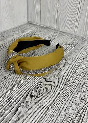 Шикарный женский обруч / чалма для волос oxa желтый со стразами3 фото