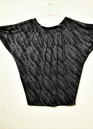Стильная кофточка-блуза чёрная стрейчевая дизайн с серебряными точками короткие рукава женская 48 50