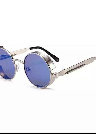 Очки имиджевые солнцезащитные  круглые винтажные синего зеркального цвета унисекс