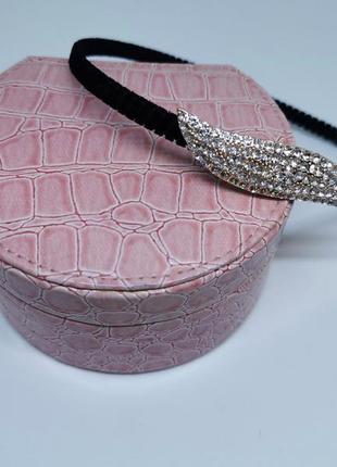 Жіночий оксамитовий обруч обідок для волосся oxa чорний із камінням