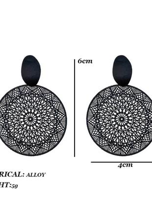 Сережки-підвіски жіночі геометричні (бжутерія) ажурні oxa чорні6 фото