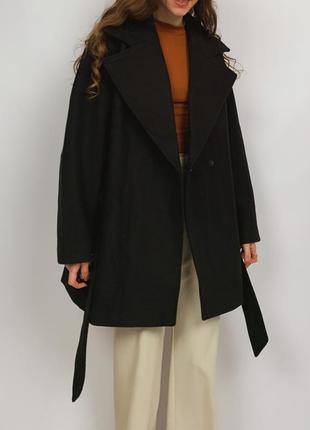 Трендове вкорочене пальто з поясом, базове весняне оверсайз пальто-блейзер