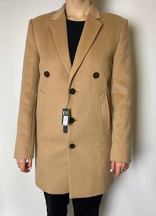 Мужское двубортное пальто кемел primark