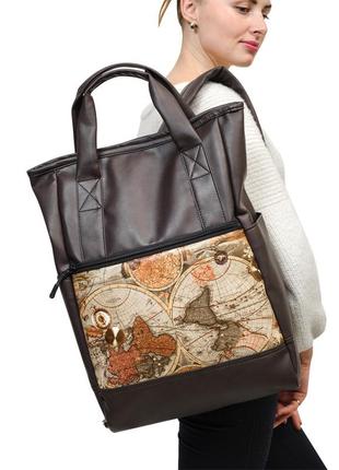 Жіноча сумка-рюкзак sambag shopper темно-коричневий нубук1 фото
