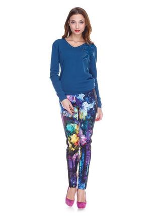 Новые брюки sassofono в цветочный принт! чёрные лампасы+золотистые замочки!