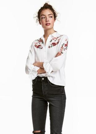 Роскошная блуза-вышиванка h&m с вышивкой в цветы и бусинами! натуральная ткань!