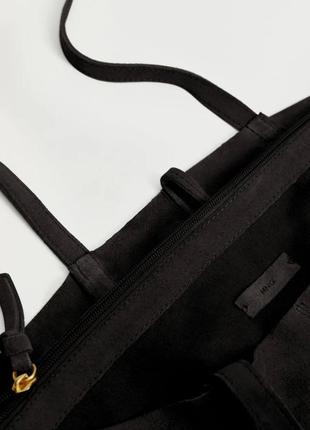 Чорна шкіряна сумка-шопер mango5 фото