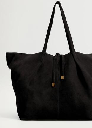 Черная кожаная сумка-шоппер mango2 фото