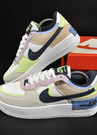 👟кроссовки женские nike air force 1 shadow white &amp; beige &amp; blue