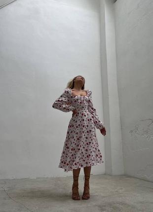 Сукня плаття міді максі довга з тканина муслин, на спинці шнурівка, розрізом на ногу ніжку3 фото