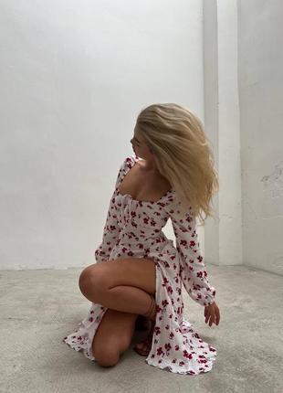 Сукня плаття міді максі довга з тканина муслин, на спинці шнурівка, розрізом на ногу ніжку8 фото
