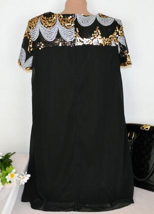 Черное шифоновое нарядное короткое мини платье туника boohoo паетки этикетка4 фото