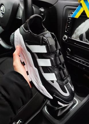 Мужские кроссовки adidas niteball black white черные с белым🔥текстиль замша классные5 фото