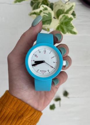Женские силиконовые часы-конструктор actimer, голубой ремешок, циферблат black time