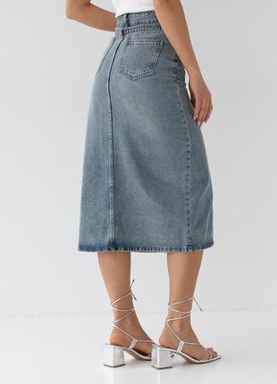 Джинсовая юбка с разрезом в стиле кэжуал - джинс цвет, s (есть размеры)2 фото