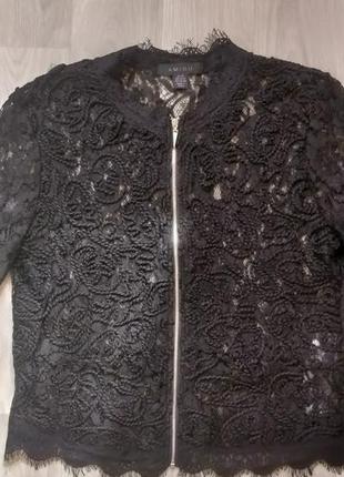 Женская летняя ажурная чёрная кофта накидка пиджак на замке с клёш рукавами new yorker7 фото