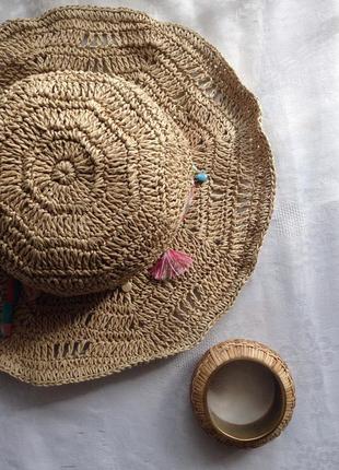 Плетеная шляпа на лето соломенная пляжная тренд 20191 фото