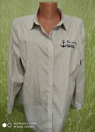 Классная рубашка в полоску /с вышивкой в морском стиле/christian berg/48-й размер