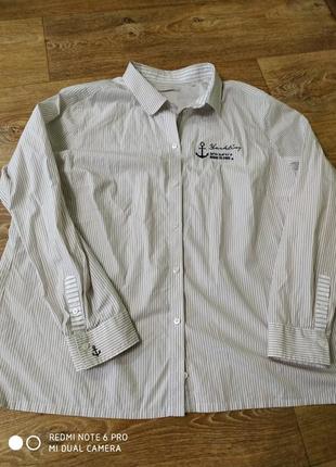 Классная рубашка в полоску /с вышивкой в морском стиле/christian berg/48-й размер6 фото