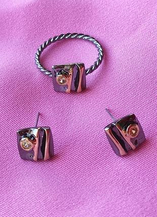 Комплект серги+кольцо с цирконом, родовое, сет, набор,