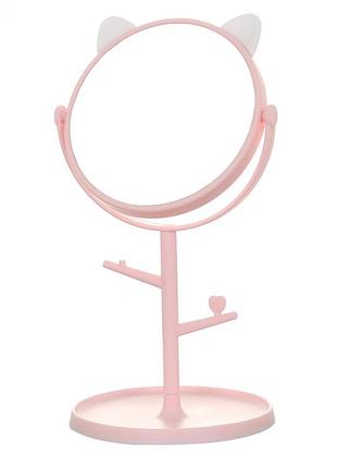 Зеркало с подставкой под украшения с ушками pink