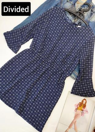 Сукня жіноча сарафан міні/міді синя в принт прямого крою від бренду divided m l