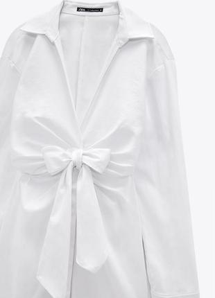 Платье-рубашка из поплина zara  женщина белое с поясом блогер10 фото
