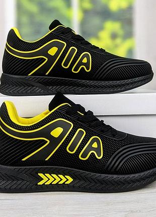 Кросівки підліткові для хлопчика чорні з жовтим paliament