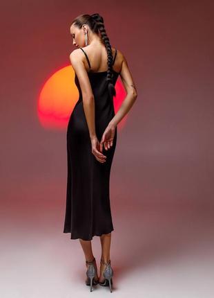 Чорна шовкова сукня, сукня комбінація, чорна сукня міді, жіноча чорна сукня, шовкова чорна сукня міді3 фото