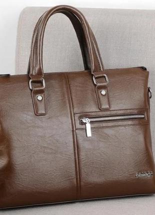 Мужской стильный кожаный деловой офисный коричневый портфель. мужская сумка для документов ноутбука планшета5 фото