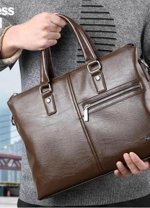 Мужской стильный кожаный деловой офисный коричневый портфель. мужская сумка для документов ноутбука планшета3 фото