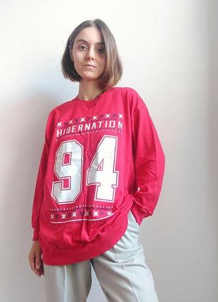 Хлопковый свитшот h&m худи оверсайз свитшот с надписью худи красное толстовка коттон оверсайз