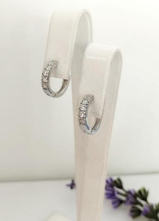 Срібні сережки з цирконієм, серебряные серьги кольца с камнями1 фото