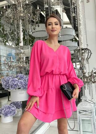 Платье короткое мини кукольное с пышной юбкой расклешенное с оборками с рукавами фонариками вечернее голубое пудровое розовое малиновое зеленое