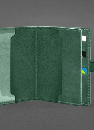 Шкіряна обкладинка-портмоне для військового квитка зелена crazy horse2 фото