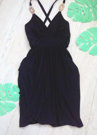 Плаття вечірнє чорне з відкритою спиною на бретельках quiz 38 / m / 46