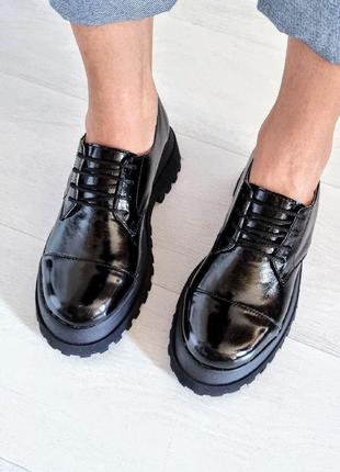 Стильные лаковые кожаные женские туфли броги bro в наличии и под отшив💙💛🏆7 фото