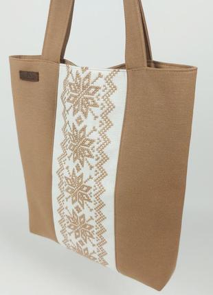 Текстильная сумка-тоут ручной работы вышиванка (бежевый)5 фото