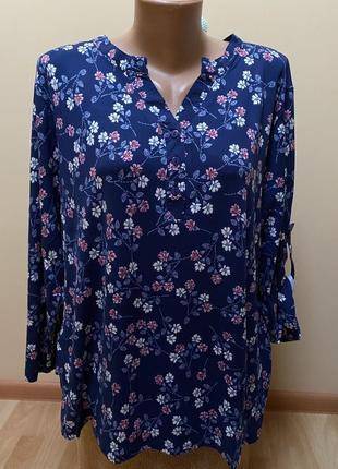 Темно-синяя блузочка с цветочным принтом на длинный рукав🌈🌈🌈4 фото